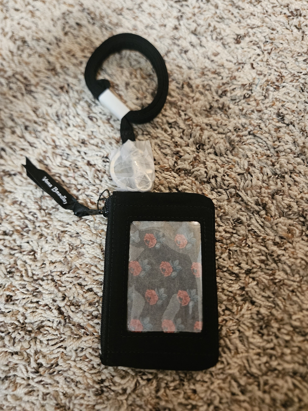 Vera Bradley Black ID Badge Holder with Rose Print Insert